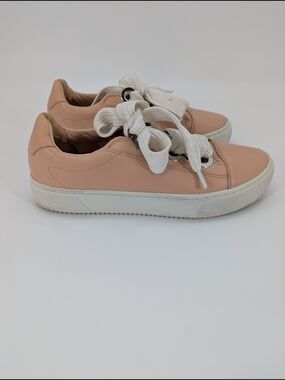Zara Nude Pink Leather Ribbon Chunky Lace Up Sneakers Low Top 42 Women's Soft
